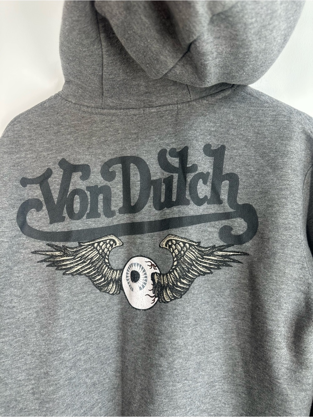 Von Dutch Gray Graphic Hoodie Y2K Checkerboard Logo Fleece Lined, LARGE - Picture 5 of 7